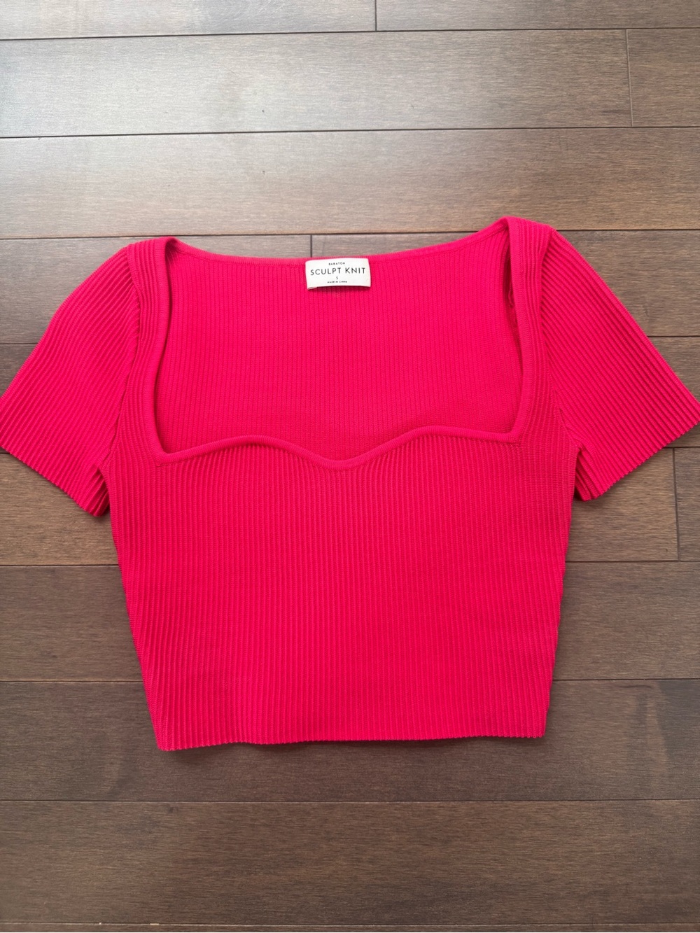 Babaton Hot Pink Ribbed Square-Neck Crop Top